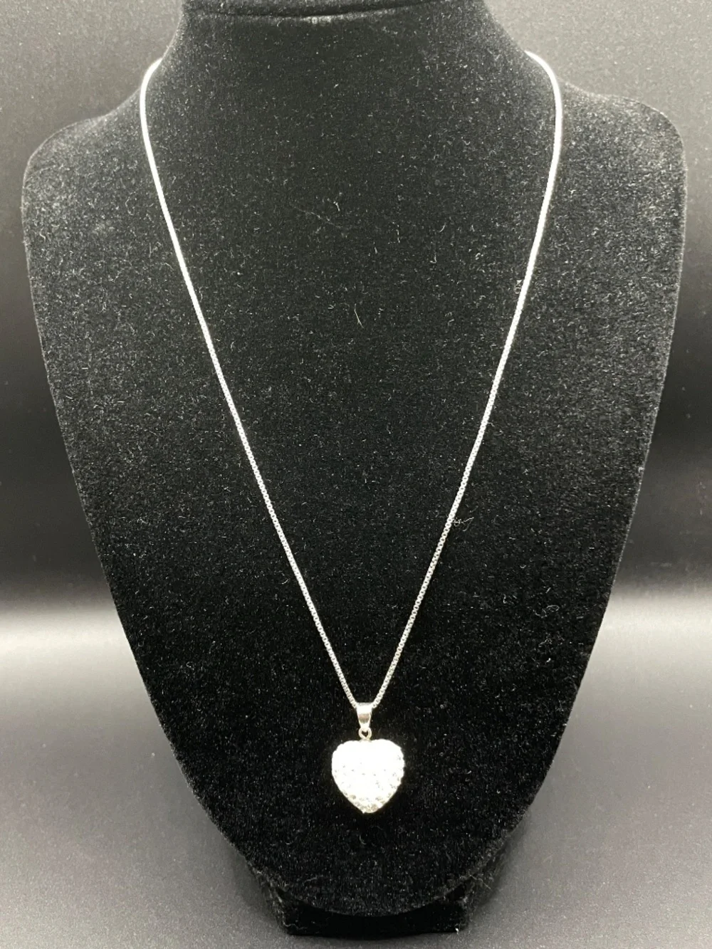 Sterling Silver Pave Rhinestone Puffy Heart Pendant Necklace